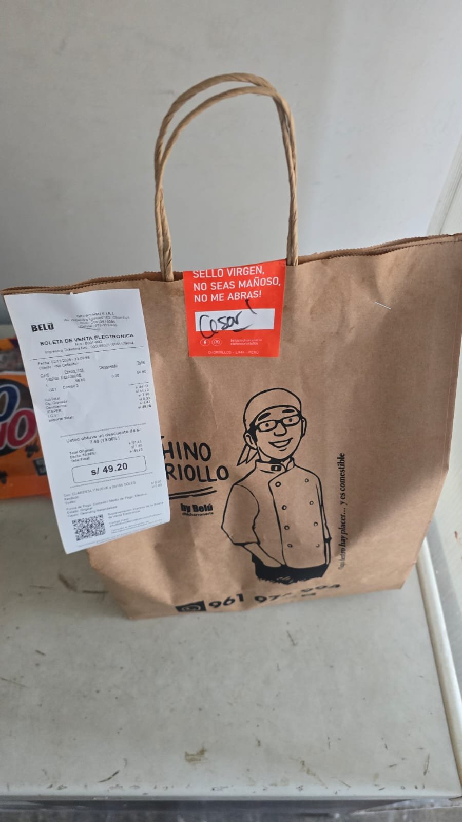 Pedido de delivery saliendo a reparto